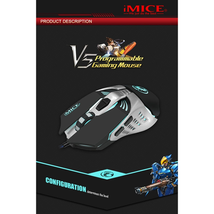 iMICE V5 USB 7 Buttons 4000 DPI Wired Optical Colorful Backlight Gaming Mouse for Computer PC Laptop (White) - Wired Mice by iMICE | Online Shopping UK | buy2fix