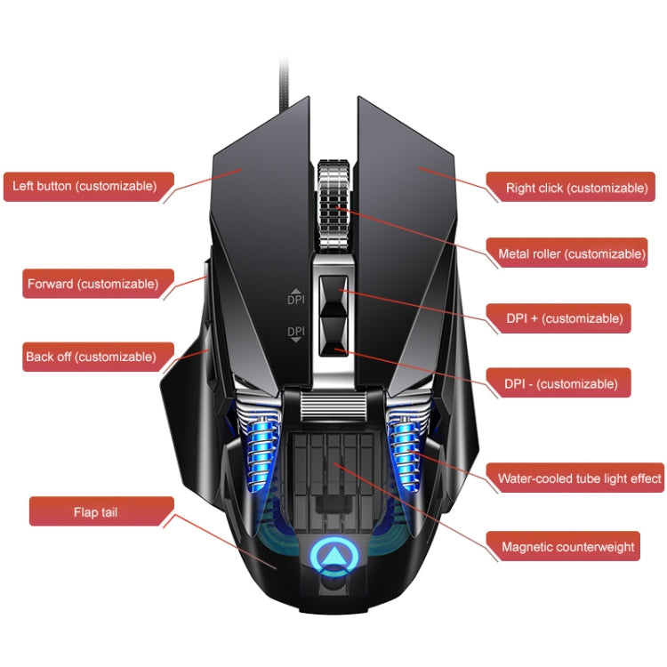 YINDIAO G10 7200DPI 7-modes Adjustable 7-keys RGB Light Wired Metal Mechanical Hard Core Macro Mouse, Style: Audio Version(Silver) - Wired Mice by YINDIAO | Online Shopping UK | buy2fix