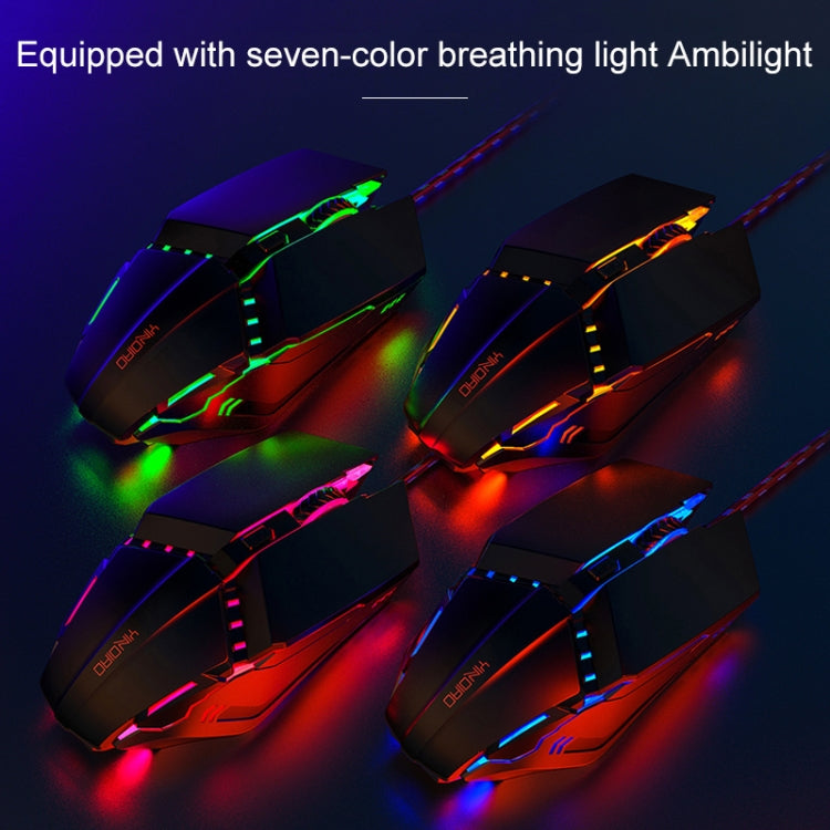 YINDIAO 3200DPI 4-modes Adjustable 7-keys RGB Light Wired Metal Mechanical Hard Core Macro Mouse, Style: Silent Version (Black) - Wired Mice by YINDIAO | Online Shopping UK | buy2fix