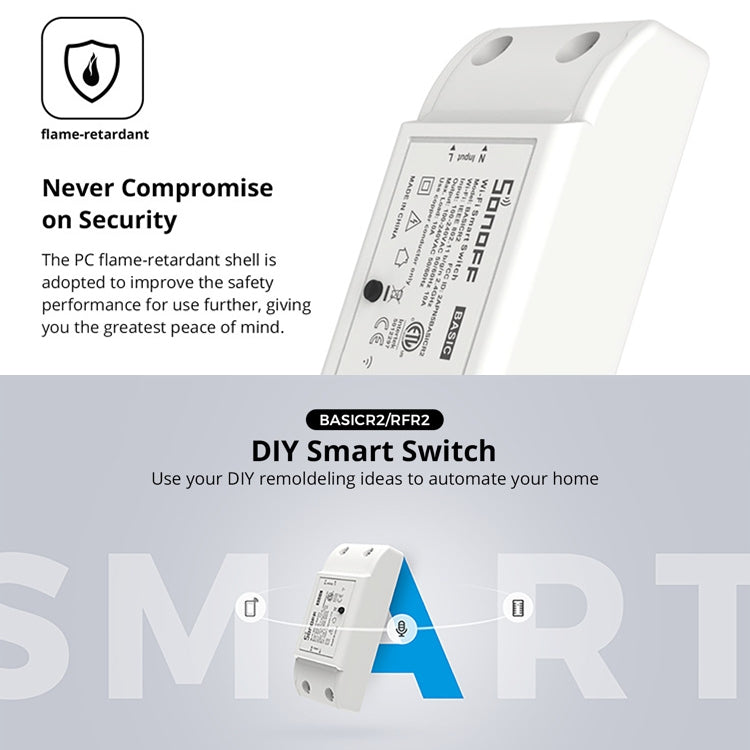 Sonoff Basic R2 eWelink Phone APP WiFi 2.4GHz DIY Smart LED Switch Remote Controller Module, Support Alexa Echo & Google Home Voice Control, AC 90-250V - Smart Switch by Sonoff | Online Shopping UK | buy2fix