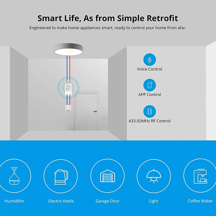 Sonoff Basic R2 eWelink Phone APP WiFi 2.4GHz DIY Smart LED Switch Remote Controller Module, Support Alexa Echo & Google Home Voice Control, AC 90-250V - Smart Switch by Sonoff | Online Shopping UK | buy2fix