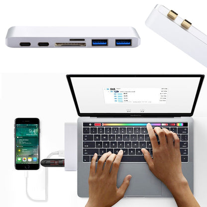 6 in 1 Multi-function Aluminium Alloy 5Gbps Transfer Rate Dual USB-C / Type-C HUB Adapter with 2 USB 3.0 Ports & 2 USB-C / Type-C Ports & SD Card Slot & TF Card Slot for Macbook 2015 / 2016 / 2017(Silver) - Computer & Networking by buy2fix | Online Shopping UK | buy2fix