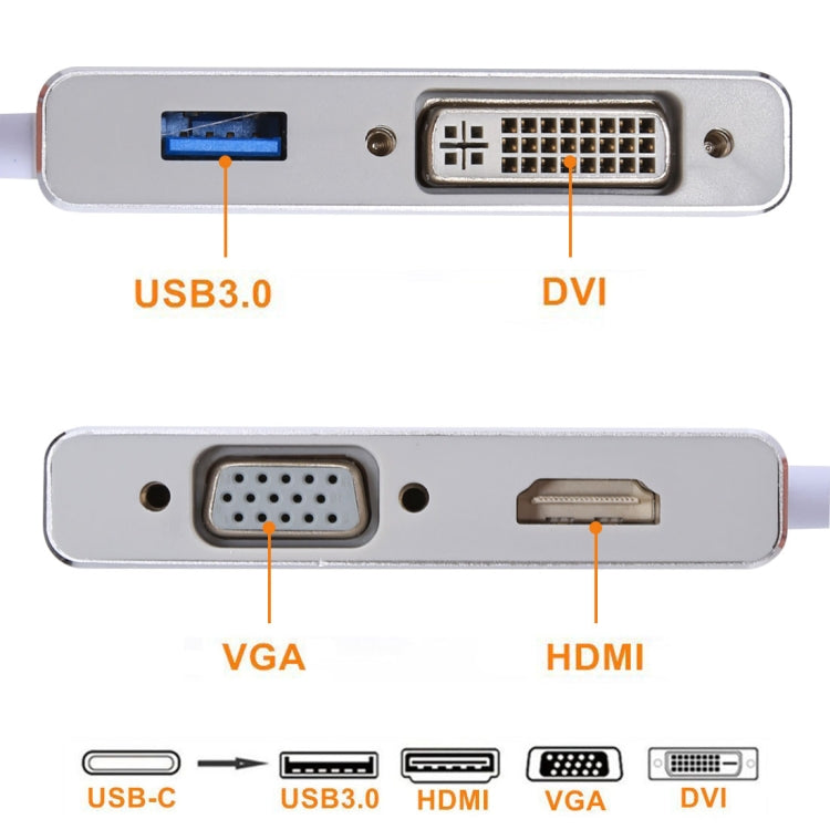 4 in 1 Hub USB-C / Type-C to VGA & DVI & HDMI & USB Adapter - Audio Adapter by buy2fix | Online Shopping UK | buy2fix