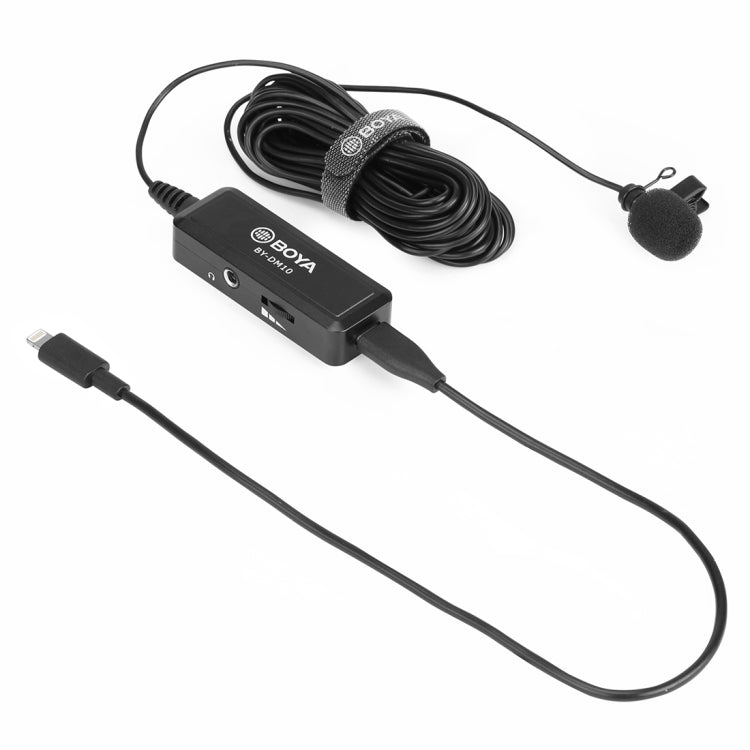 BOYA BY-DM10 USB / 8 Pin Plug Broadcast Lavalier Microphone with Windscreen, Cable Length: 6m(Black) - Consumer Electronics by BOYA | Online Shopping UK | buy2fix