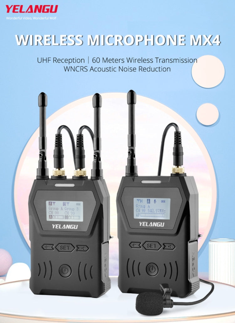 YELANGU YLG9929B MX4 Dual-Channel 100CH UHF Wireless Microphone System with 2 Transmitters and Receiver for DSLR Cameras and Video Cameras(Black) - Consumer Electronics by YELANGU | Online Shopping UK | buy2fix