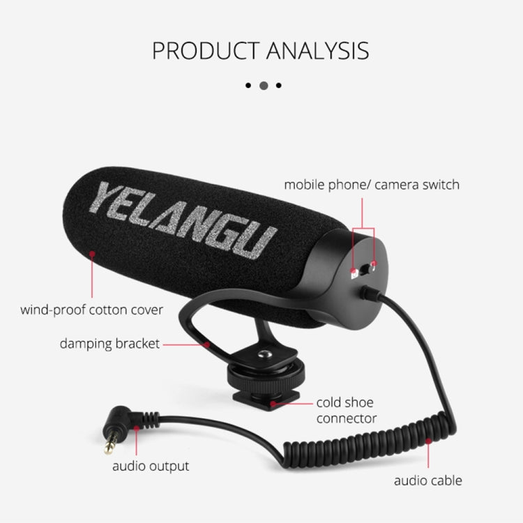 YELANGU MIC08 Video Shotgun Microphone with 3.5mm Audio Cable for DSLR & DV Camcorder(Black) - Camera Microphone by YELANGU | Online Shopping UK | buy2fix