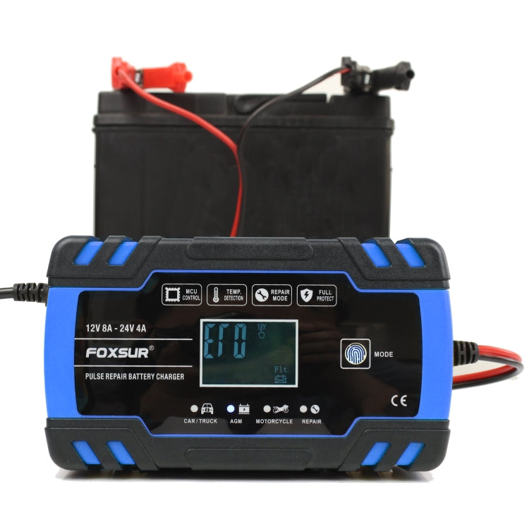 FOXSUR 12V-24V Car Motorcycle Truck Repair Battery Charger AGM Charger, US Plug (Blue) - In Car by FOXSUR | Online Shopping UK | buy2fix