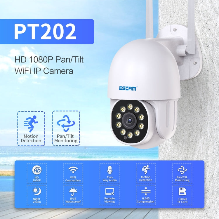 ESCAM PT202 HD 1080P PAN / Tilt / Zoom AI Humanoid Detection WiFi IP Camera, Support Night Vision / TF Card / Two-way Audio(EU Plug) - Security by ESCAM | Online Shopping UK | buy2fix