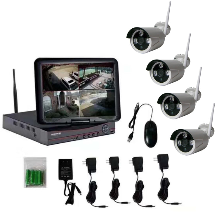 K9104E-PE2013C 4CH HD 960P 1.3 Mega Pixel 2.4GHz WiFi IP Bullet Camera 10.1 inch LCD Screen NVR Kit - Security by buy2fix | Online Shopping UK | buy2fix