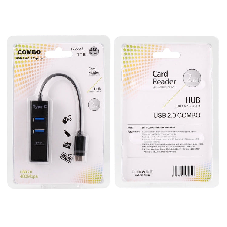 2 in 1 USB 3.1 USB-C / Type-C to USB 2.0 COMBO 3 Ports HUB + TF Card Reader(Black) - Computer & Networking by buy2fix | Online Shopping UK | buy2fix