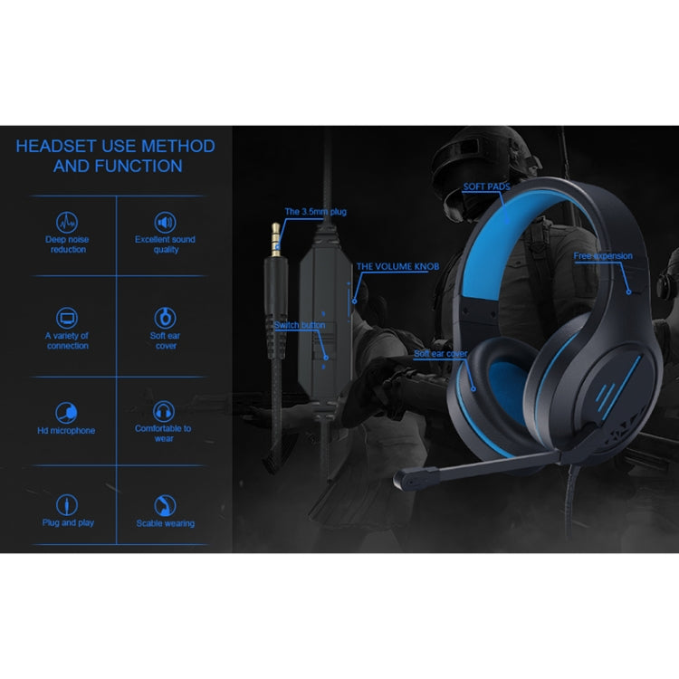 SADES MH601 3.5mm Plug Wire-controlled Noise Reduction E-sports Gaming Headset with Retractable Microphone, Cable Length: 2.2m(Black Blue) - Multimedia Headset by SADES | Online Shopping UK | buy2fix