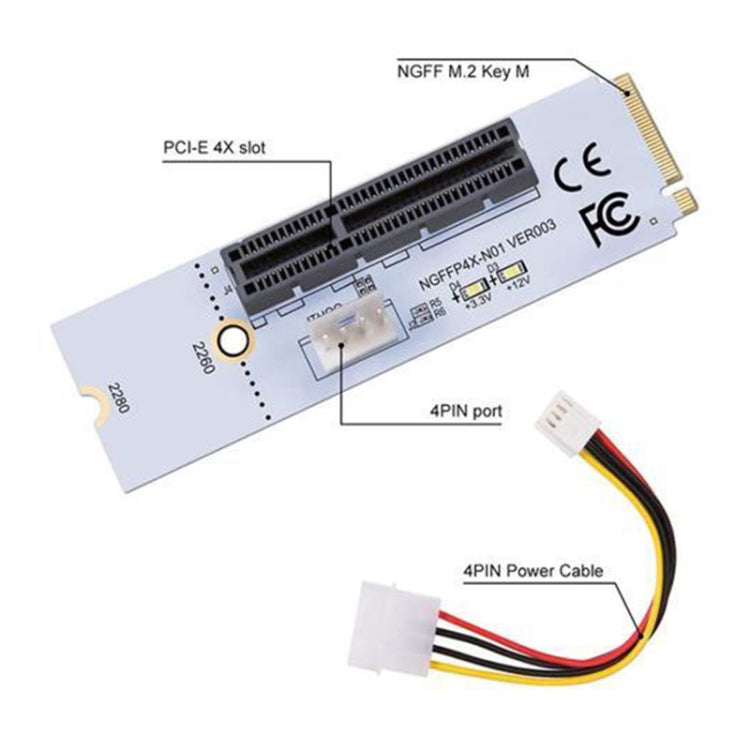 NGFF M.2 Key M to PCI-E 1X / 4X / 8X / 16X Graphics Card Mining Slot Adapter Riser Converter Card with LED & 4 Pin Power Cable -  by buy2fix | Online Shopping UK | buy2fix