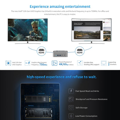 BMAX B3 Windows 11 Mini PC, 16GB+512GB, Intel Jasper Lake N5095, Support HDMI / RJ45 / TF Card, US Plug(Space Grey) - Windows Mini PCs by BMAX | Online Shopping UK | buy2fix