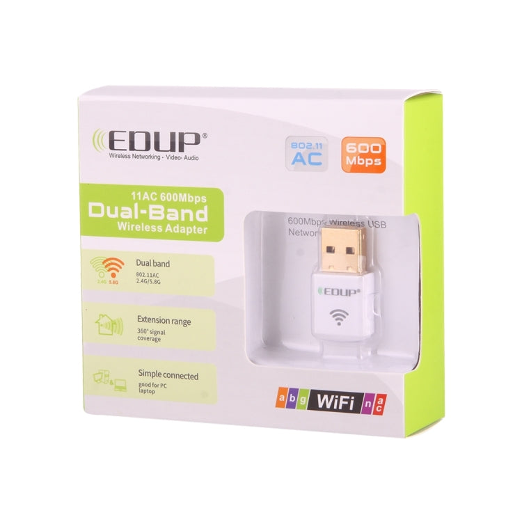 EDUP EP-AC1619 Mini Wireless USB 600Mbps 2.4G / 5.8Ghz 150M+433M Dual Band WiFi Network Card for Nootbook / Laptop / PC(White) - USB Network Adapter by EDUP | Online Shopping UK | buy2fix