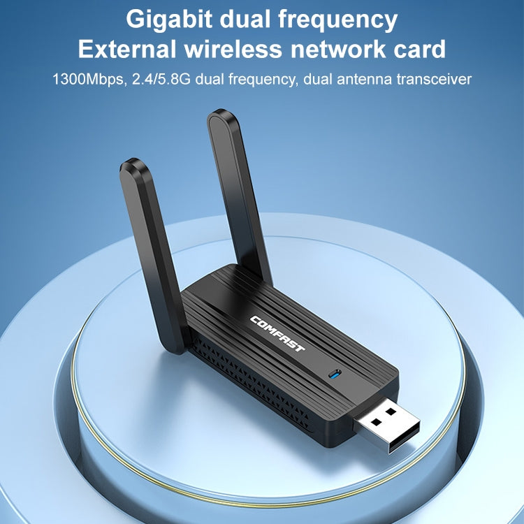 COMFAST CF-921AC V2 1300Mbps USB 5G Dual Frequency Wireless Network Card with Antenna - USB Network Adapter by COMFAST | Online Shopping UK | buy2fix