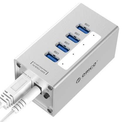 ORICO A3H4 Aluminum High Speed 4 Ports USB 3.0 HUB with 12V/2.5A Power Supply for Laptops(Silver) - USB 3.0 HUB by ORICO | Online Shopping UK | buy2fix