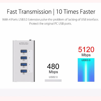 ORICO A3H4 Aluminum High Speed 4 Ports USB 3.0 HUB with 12V/2.5A Power Supply for Laptops(Silver) - USB 3.0 HUB by ORICO | Online Shopping UK | buy2fix