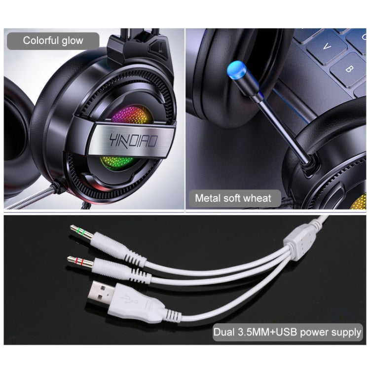 YINDIAO Q3 USB + Dual 3.5mm Wired E-sports Gaming Headset with Mic & RGB Light, Cable Length: 1.67m(White) - Multimedia Headset by YINDIAO | Online Shopping UK | buy2fix
