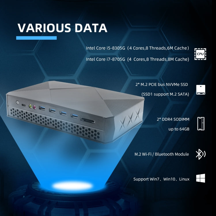 HYSTOU F9 Windows 10 / Linux System Gaming Mini PC, Intel Core i7-8809G 4 Core 8M Cache up to 4.20GHz, 32GB RAM+1TB SSD+1TB HDD, AU Plug - Windows Mini PCs by HYSTOU | Online Shopping UK | buy2fix
