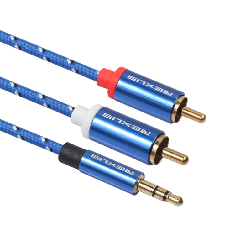 REXLIS 3610 3.5mm Male to Dual RCA Gold-plated Plug Blue Cotton Braided Audio Cable for RCA Input Interface Active Speaker, Length: 1.8m - RCA Cable by REXLIS | Online Shopping UK | buy2fix