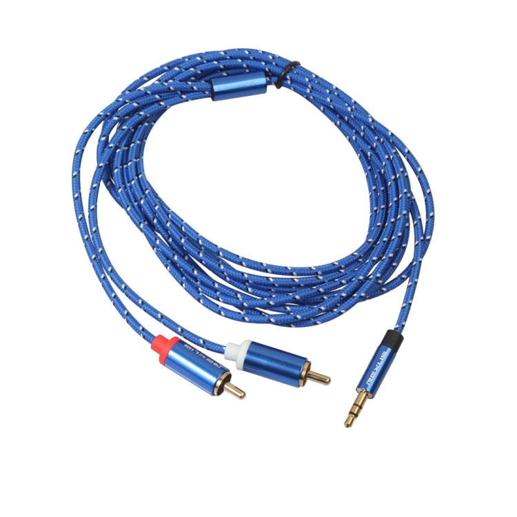 REXLIS 3610 3.5mm Male to Dual RCA Gold-plated Plug Blue Cotton Braided Audio Cable for RCA Input Interface Active Speaker, Length: 3m - RCA Cable by REXLIS | Online Shopping UK | buy2fix