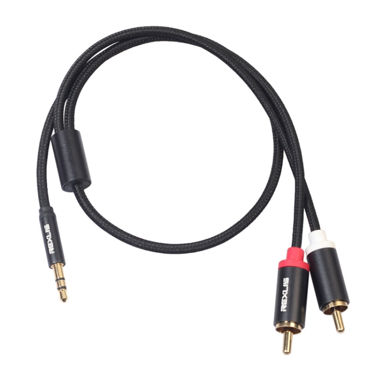 REXLIS 3635 3.5mm Male to Dual RCA Gold-plated Plug Black Cotton Braided Audio Cable for RCA Input Interface Active Speaker, Length: 0.5m - RCA Cable by REXLIS | Online Shopping UK | buy2fix
