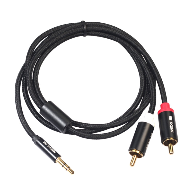 REXLIS 3635 3.5mm Male to Dual RCA Gold-plated Plug Black Cotton Braided Audio Cable for RCA Input Interface Active Speaker, Length: 1m -  by REXLIS | Online Shopping UK | buy2fix