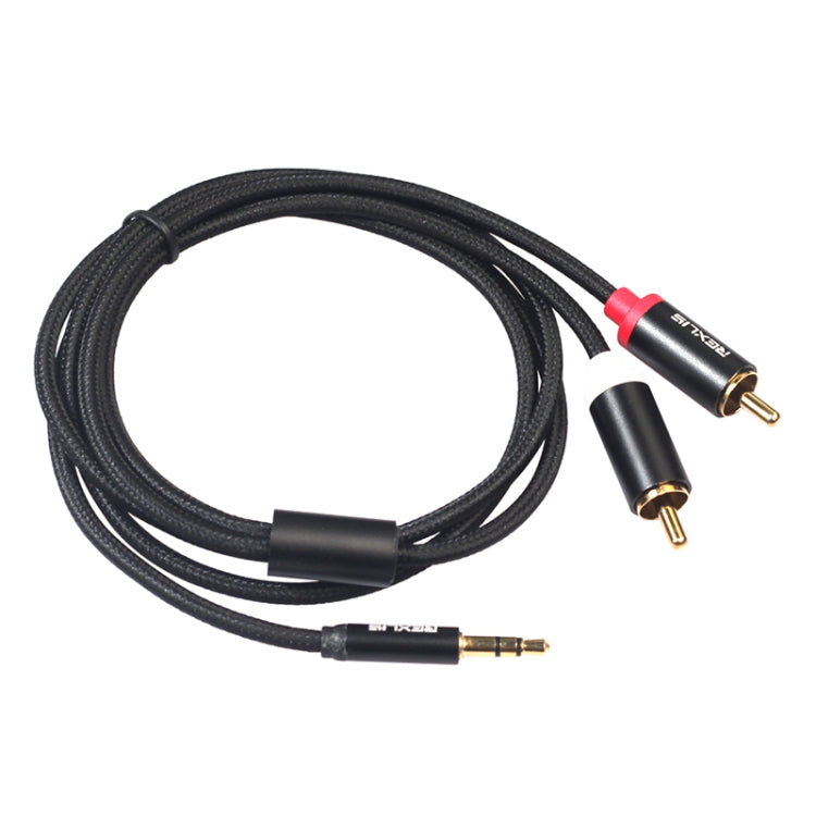 REXLIS 3635 3.5mm Male to Dual RCA Gold-plated Plug Black Cotton Braided Audio Cable for RCA Input Interface Active Speaker, Length: 1.8m - RCA Cable by REXLIS | Online Shopping UK | buy2fix