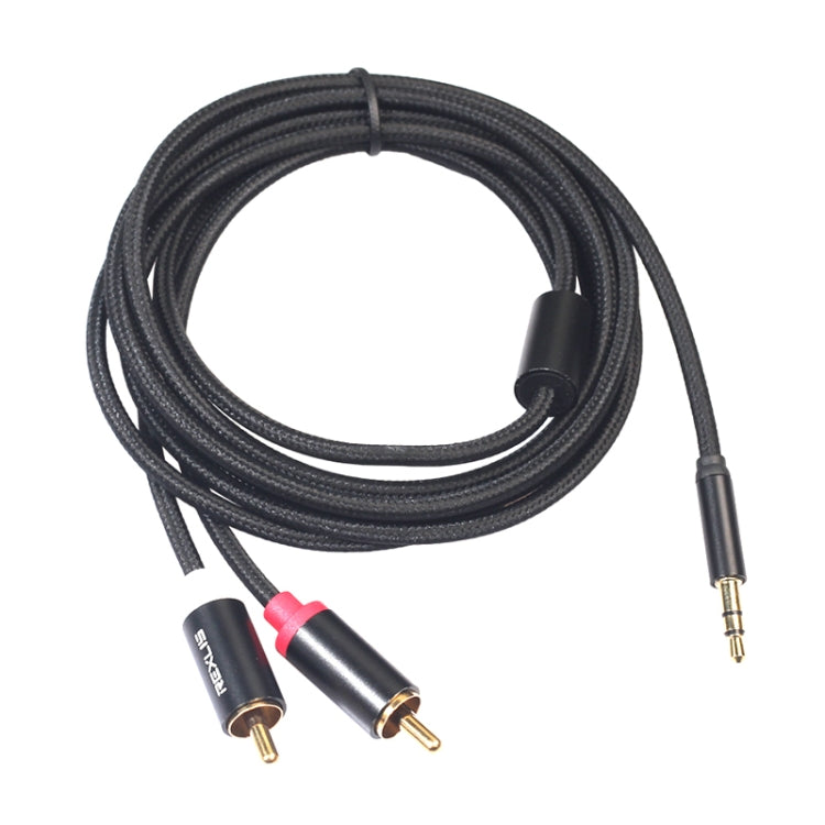 REXLIS 3635 3.5mm Male to Dual RCA Gold-plated Plug Black Cotton Braided Audio Cable for RCA Input Interface Active Speaker, Length: 5m - RCA Cable by REXLIS | Online Shopping UK | buy2fix