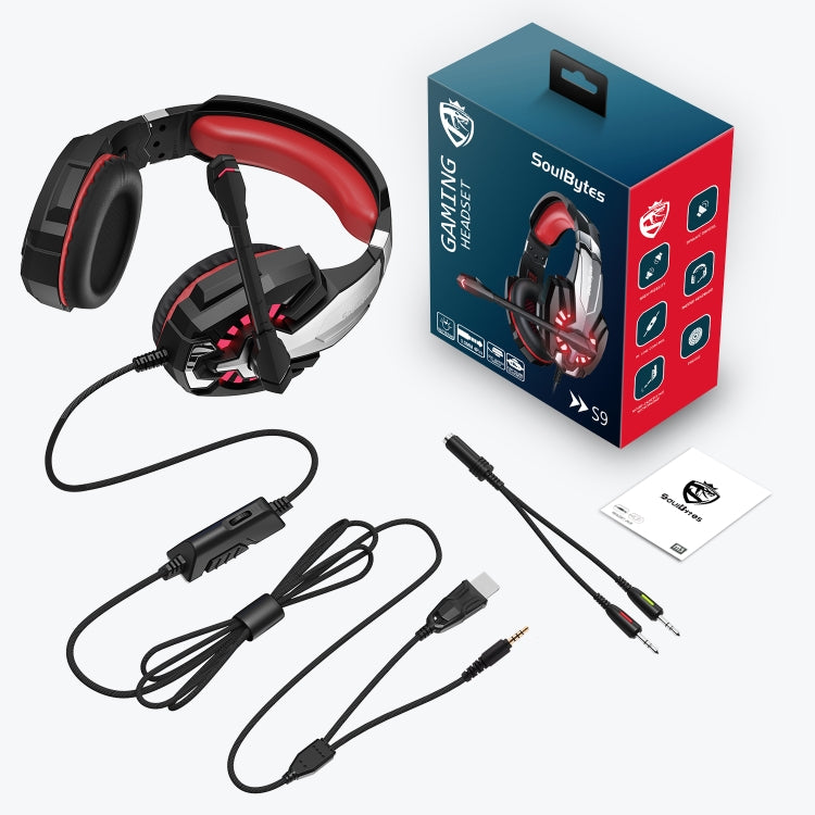 Soulbytes S9 USB + 3.5mm 4 Pin Adjustable LED Light Gaming Headset with Mic (Red) -  by Soulbytes | Online Shopping UK | buy2fix