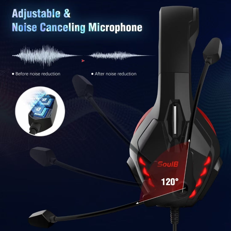 Soulbytes S11 USB + 3.5mm 4 Pin Adjustable LED Light Gaming Headset with Mic (Red) - Multimedia Headset by Soulbytes | Online Shopping UK | buy2fix