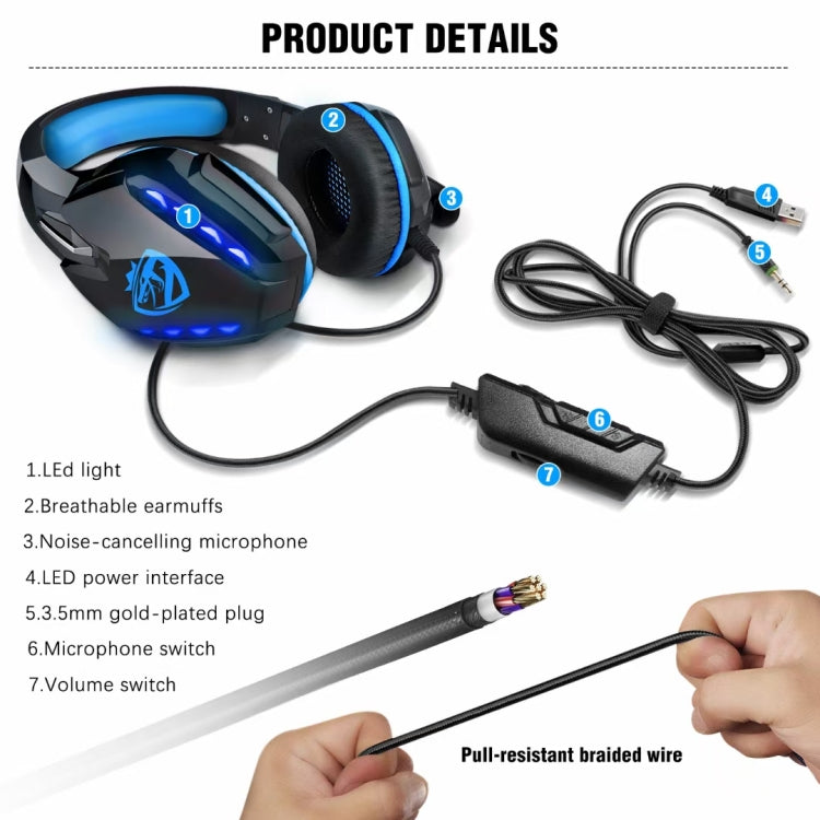 Soulbytes S11 USB + 3.5mm 4 Pin Adjustable LED Light Gaming Headset with Mic (Blue) - Multimedia Headset by Soulbytes | Online Shopping UK | buy2fix