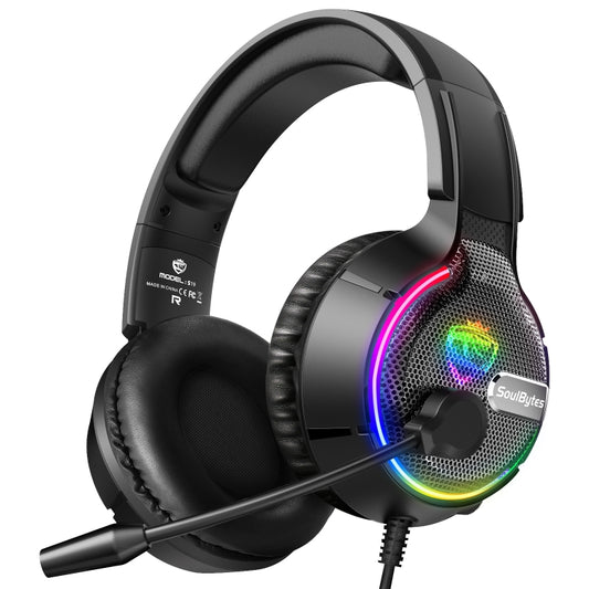 Soulbytes S19 USB + 3.5mm 4 Pin Adjustable RGB Light Gaming Headset with Mic (Black) - Multimedia Headset by Soulbytes | Online Shopping UK | buy2fix