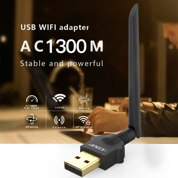EDUP EP-AC1669 AC1300Mbps 2.4GHz & 5.8GHz Dual Band USB WiFi Adapter External Network Card with 2dbi Antenna -  by EDUP | Online Shopping UK | buy2fix