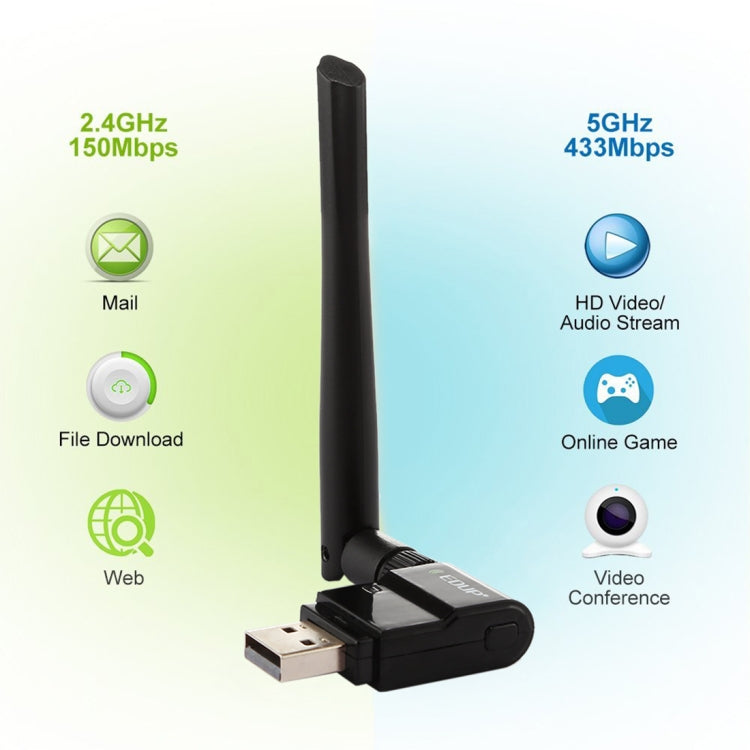 EDUP EP-AC1635 600Mbps Dual Band Wireless 11AC USB Ethernet Adapter 2dBi Antenna for Laptop / PC(Black) - USB Network Adapter by EDUP | Online Shopping UK | buy2fix