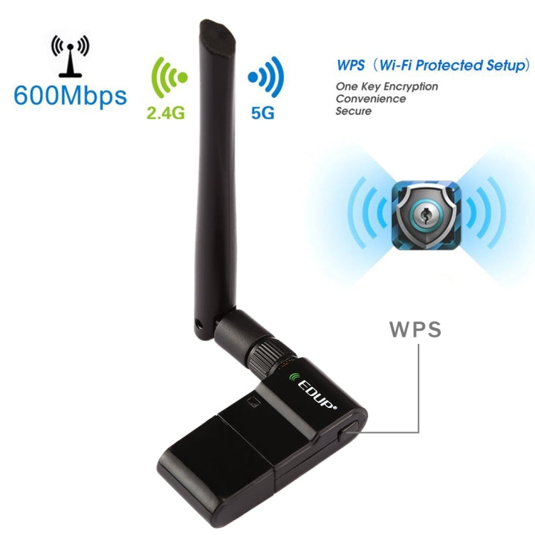 EDUP EP-AC1635 600Mbps Dual Band Wireless 11AC USB Ethernet Adapter 2dBi Antenna for Laptop / PC(Black) - USB Network Adapter by EDUP | Online Shopping UK | buy2fix