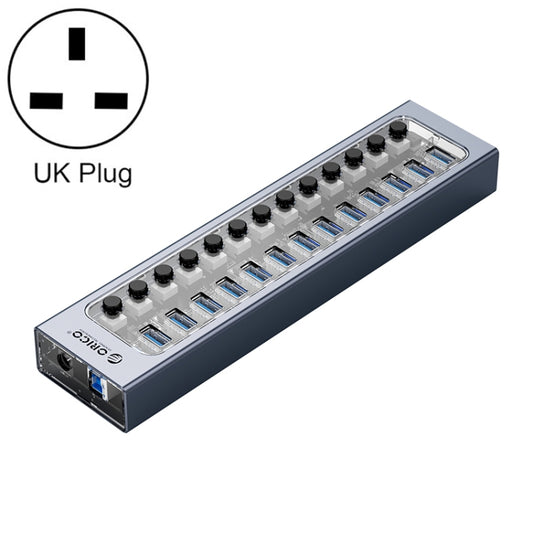 ORICO AT2U3-13AB-GY-BP 13 Ports USB 3.0 HUB with Individual Switches & Blue LED Indicator, UK Plug - USB 3.0 HUB by ORICO | Online Shopping UK | buy2fix