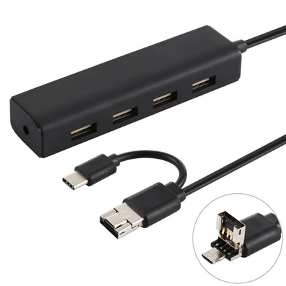 3 in 1 USB-C / Type-C + Micro USB + 4 x USB 2.0 Ports HUB Converter, Cable Length: 12cm(Black) -  by buy2fix | Online Shopping UK | buy2fix