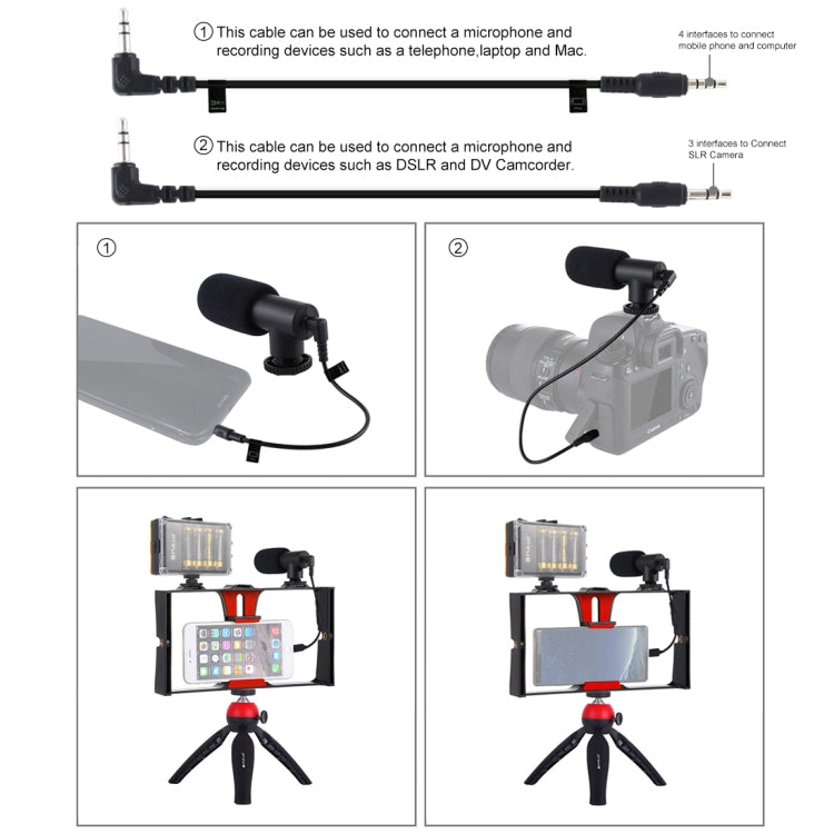 PULUZ 4 in 1 Vlogging Live Broadcast LED Selfie Light Smartphone Video Rig Kits with Microphone + Tripod Mount + Cold Shoe Tripod Head for iPhone, Galaxy, Huawei, Xiaomi, HTC, LG, Google, and Other Smartphones(Red) - Camera Cage by PULUZ | Online Shopping UK | buy2fix