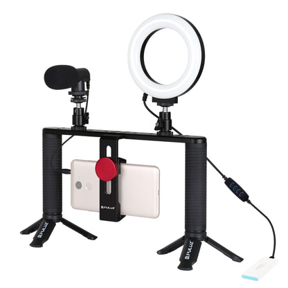 PULUZ 4 in 1 Vlogging Live Broadcast 4.7 inch 12cm Ring LED Selfie Light Smartphone Video Rig Handle Stabilizer Aluminum Bracket Kits with Microphone + Tripod Mount + Cold Shoe Tripod Head - Camera Cage by PULUZ | Online Shopping UK | buy2fix