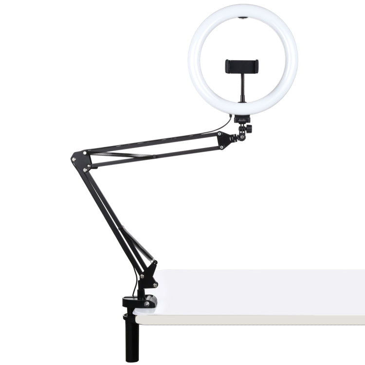 PULUZ 10.2 inch 26cm Ring Curved Light + Desktop Arm Stand USB 3 Modes Dimmable Dual Color Temperature LED Vlogging Selfie Photography Video Lights with Phone Clamp(Black) - Ring Light by PULUZ | Online Shopping UK | buy2fix