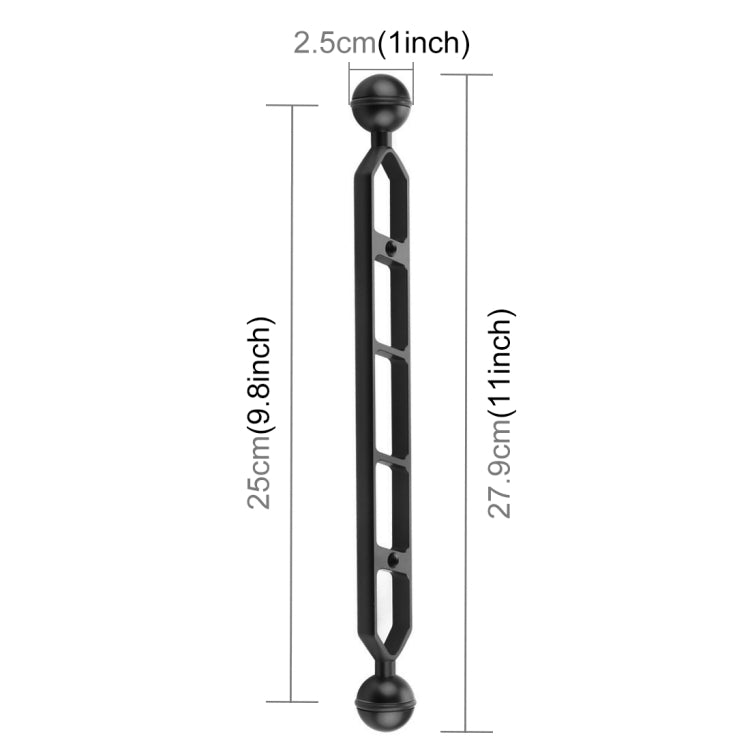 PULUZ 11.0 inch 27.9cm Aluminum Alloy Dual Balls Arm, Ball Diameter: 25mm(Black) - Diving Accessories by PULUZ | Online Shopping UK | buy2fix