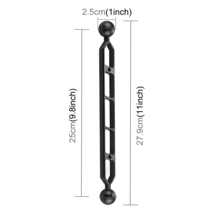 PULUZ 11.0 inch 27.9cm Aluminum Alloy Dual Balls Arm, Ball Diameter: 25mm(Black) - Diving Accessories by PULUZ | Online Shopping UK | buy2fix