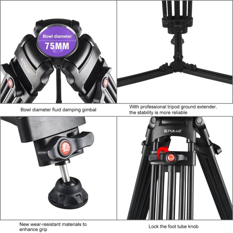 PULUZ Professional Heavy Duty Camcorder Aluminum Alloy Tripod - Camera Accessories by PULUZ | Online Shopping UK | buy2fix