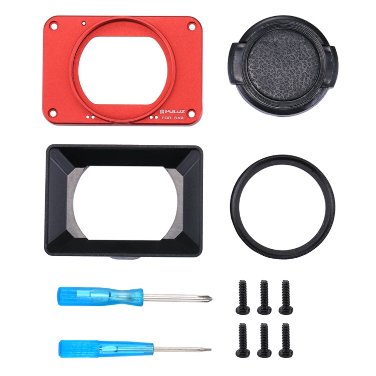 PULUZ Aluminum Alloy Front Panel + 37mm UV Filter Lens + Lens Sunshade for Sony RX0 / RX0 II, with Screws and Screwdrivers(Red) - Lens Cover by PULUZ | Online Shopping UK | buy2fix