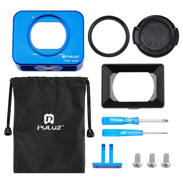 PULUZ for Sony RX0 Aluminum Alloy Protective Cage + 37mm UV Filter Lens + Lens Sunshade with Screws and Screwdrivers(Blue) - DJI & GoPro Accessories by PULUZ | Online Shopping UK | buy2fix