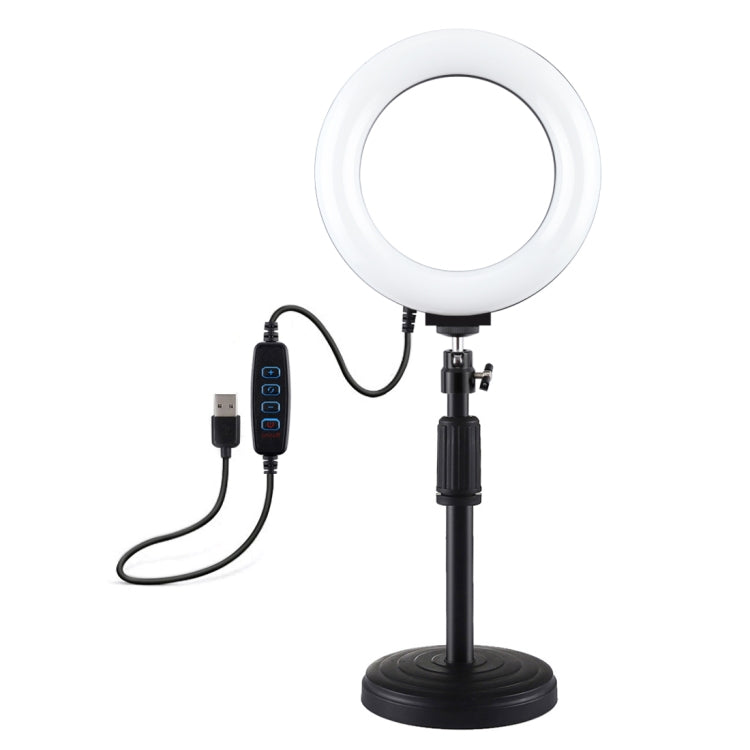 PULUZ Round Base Desktop Mount + 6.2 inch 3 Modes USB Dimmable LED Ring Vlogging Video Light, Adjustable Height: 18cm-28cm - Camera Accessories by PULUZ | Online Shopping UK | buy2fix