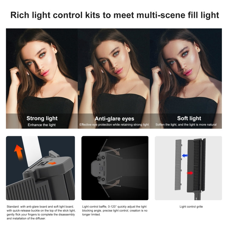 PULUZ 72 LEDs Photo Handheld Stick Light Full Color RGB Fill Light with Barndoor -  by PULUZ | Online Shopping UK | buy2fix