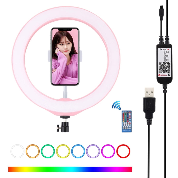 PULUZ 10.2 inch 26cm USB RGBW Dimmable LED Ring Vlogging Photography Video Lights with Tripod Ball Head & Remote Control & Phone Clamp(Pink) - Consumer Electronics by PULUZ | Online Shopping UK | buy2fix