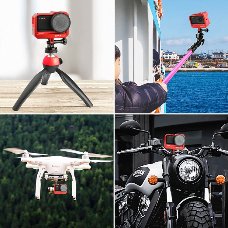 PULUZ Aluminum alloy Frame Mount Protective Case Cage with Cold Shoe Base Slot & Tripod Base Adapter for Insta360 One R(Red) - Mount & Holder by PULUZ | Online Shopping UK | buy2fix